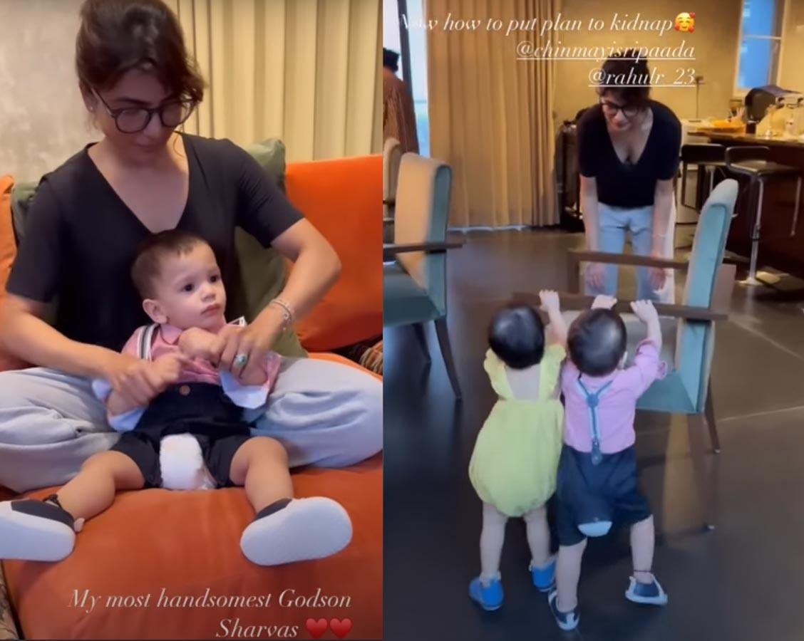 Samantha Cute Video Of Playing With Twins Of Chinmayi and Rahul