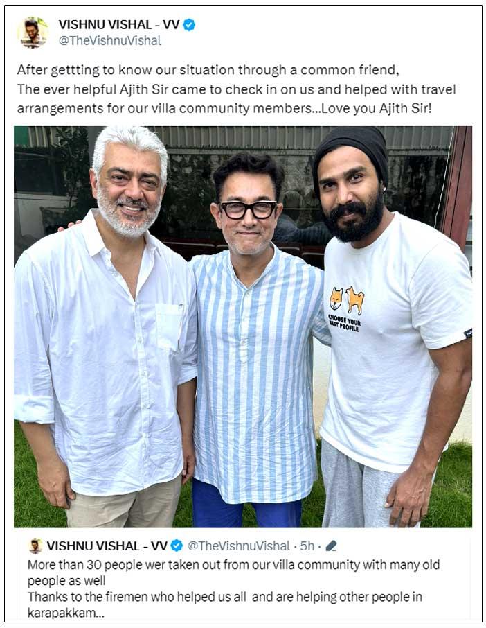 Cyclone Michaung:: Ajith helps Vishnu Vishaal, Aamir Khan