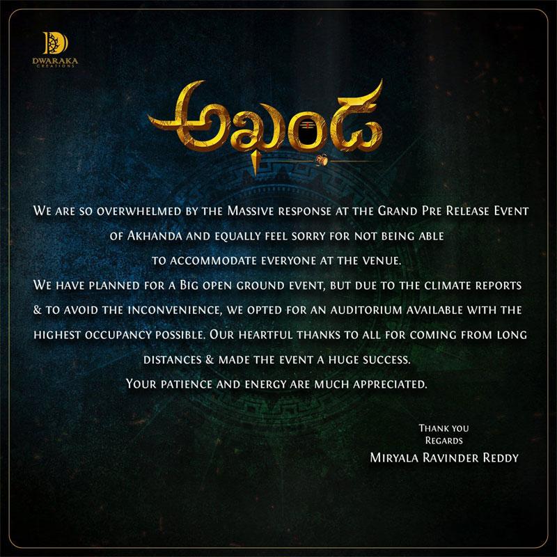 Akhanda makers: get ready for mass Jathara