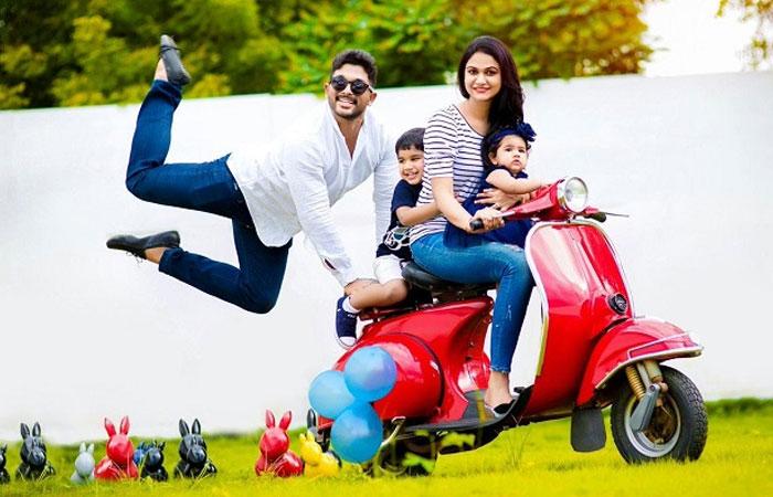 Allu Arjun Tough Feat in Family Pic