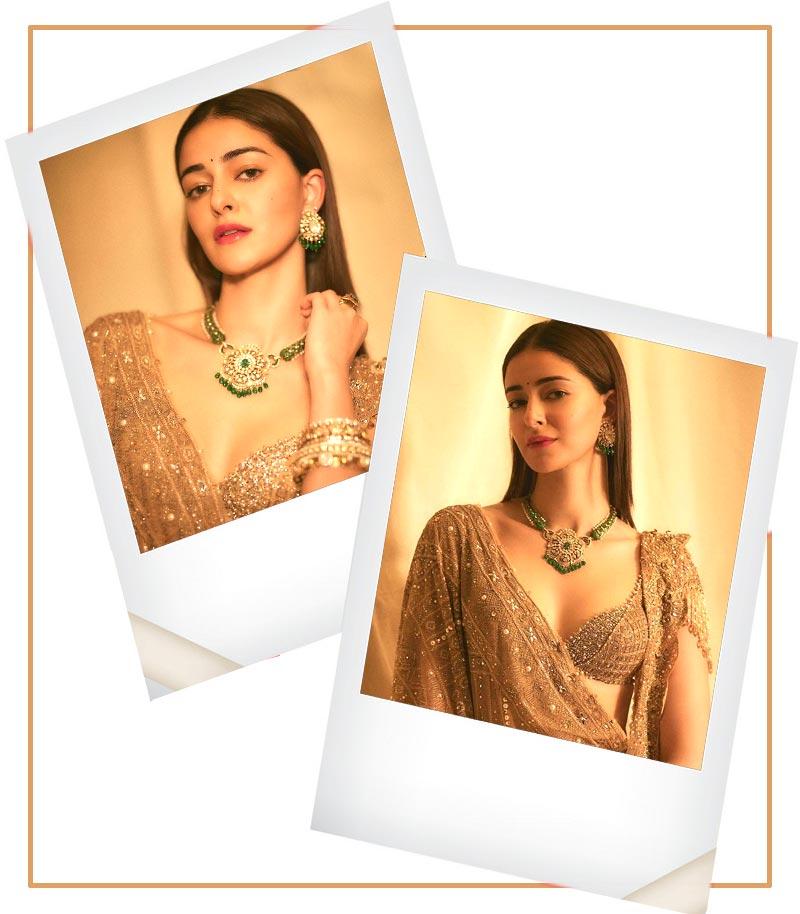 Ananya Panday Dazzles In Golden Saree