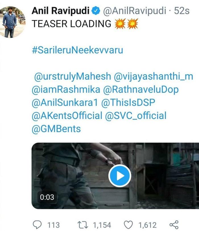 Why Anil Deleted This Tweet on Sarileru?