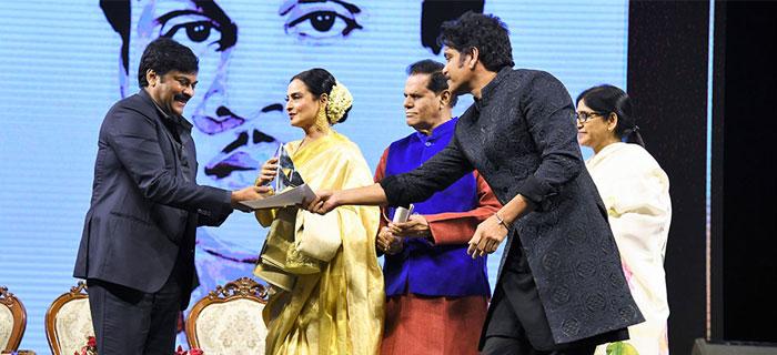 Chiranjeevi Presents ANR Awards to 2 Legendary Heroines