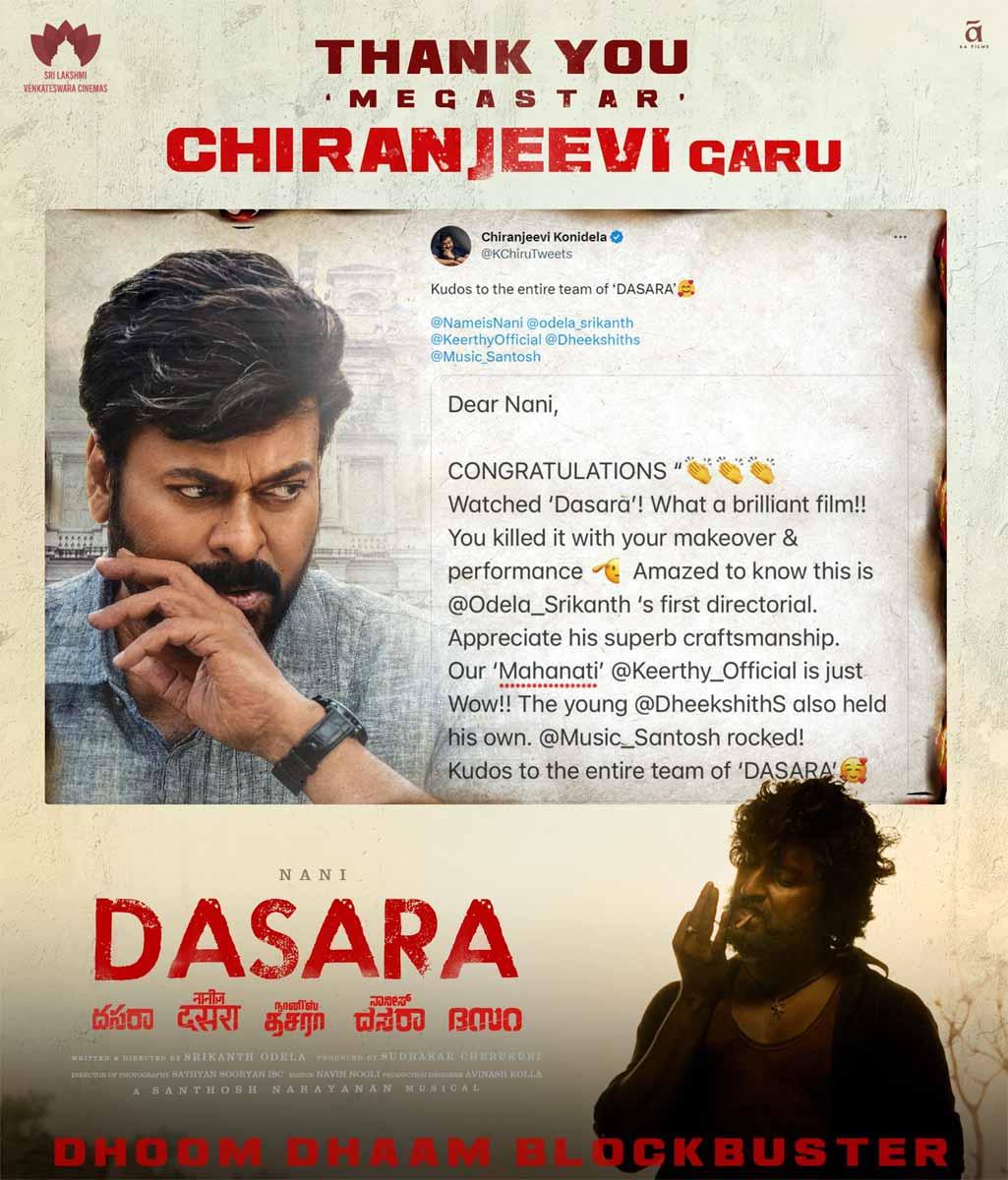 Chiranjeevi Showers Praises On Nani Dasara