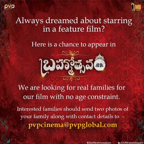 Bumper Chance for Families to Act in 'Brahmotsavam'