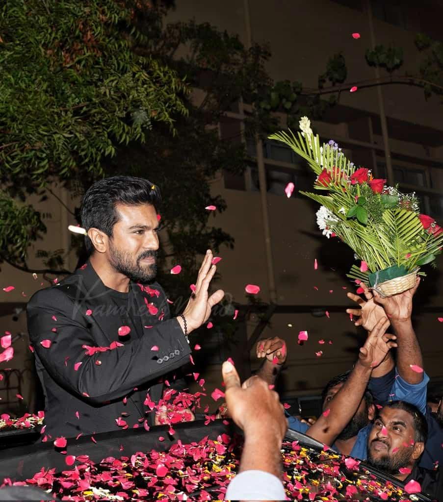 Ram Charan gets a grand welcome in Hyderabad