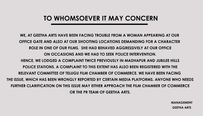 Geetha Arts Warning to That Media