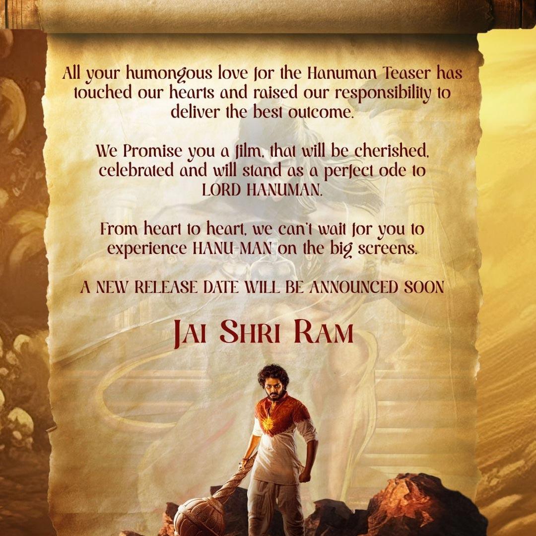 HANU-MAN Postponed To A New Release Date