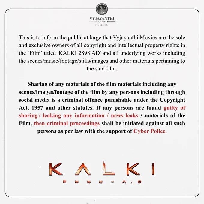Kalki 2898 AD makers issue a strong warning