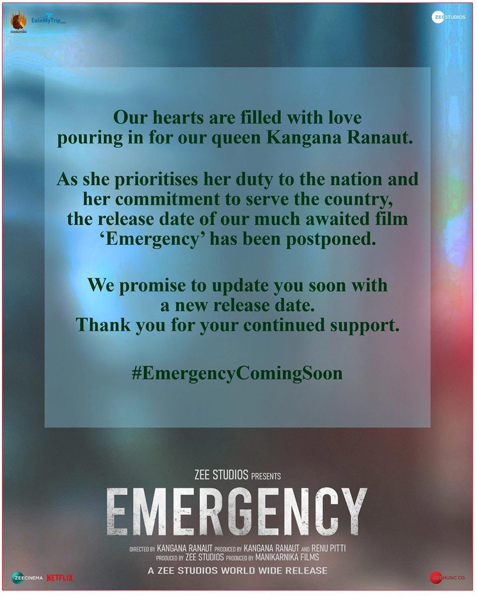 Kangana Ranaut Emergency Postponed Due To Polls