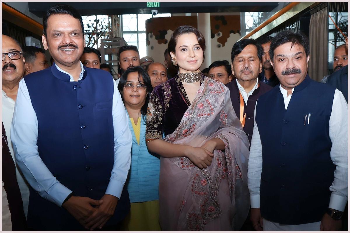 Maharashtra CM Devendra Fadnavis watches Kangana Emergency