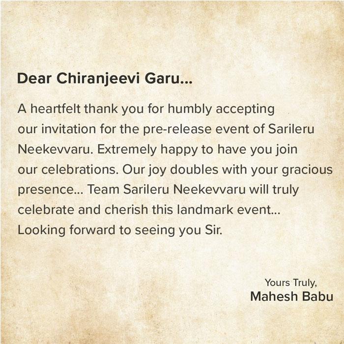 Mahesh's Letter of Gratitude to Chiranjeevi
