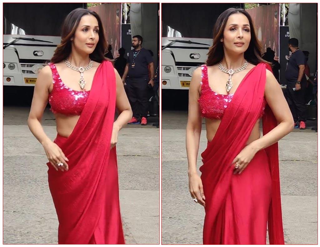 Malaika Arora Romantic Blast In Red Saree