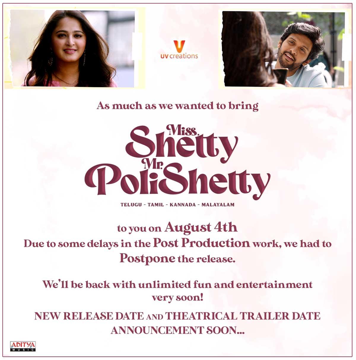 Miss Shetty Mister Polishetty Is Not Releasing On August 4th