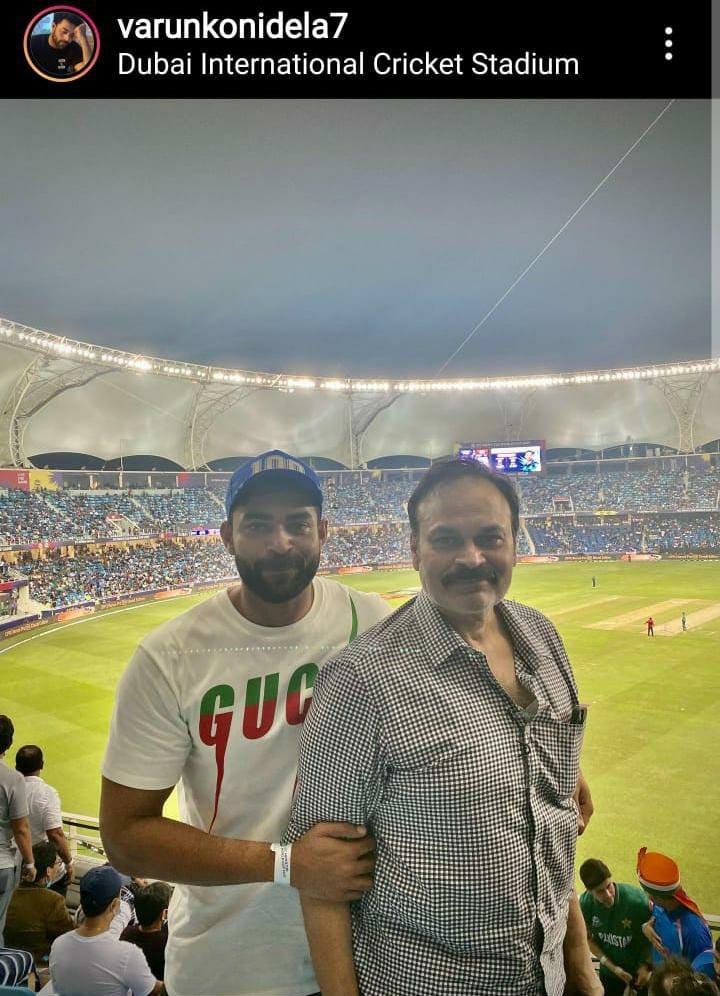 Naga Babu and Varun Tej enjoy Ind vs Pak match