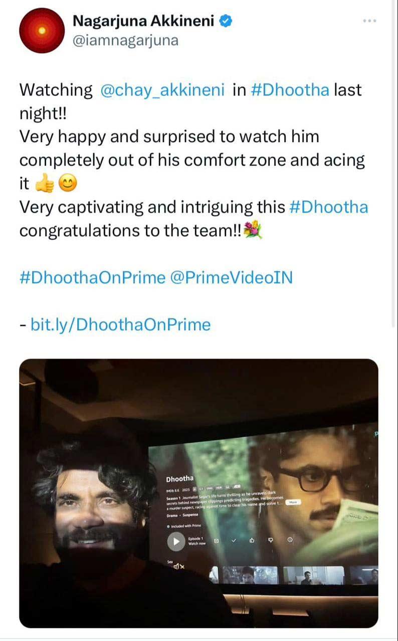 Nagarjuna enjoys Naga Chaitanya Dhootha