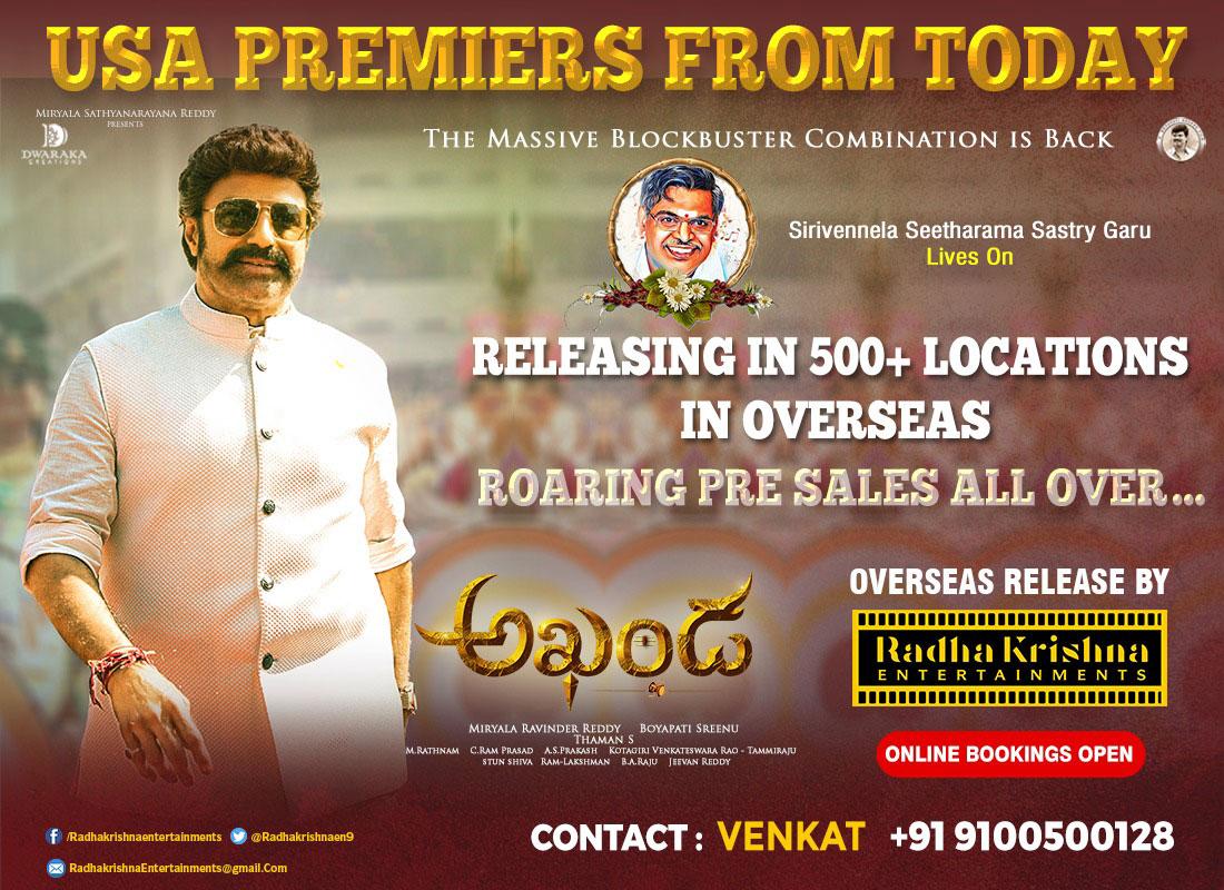 Akhanda Grand USA Premieres Today
