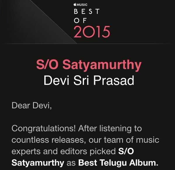'S/o Satyamurthy': Best Music Album of the Year