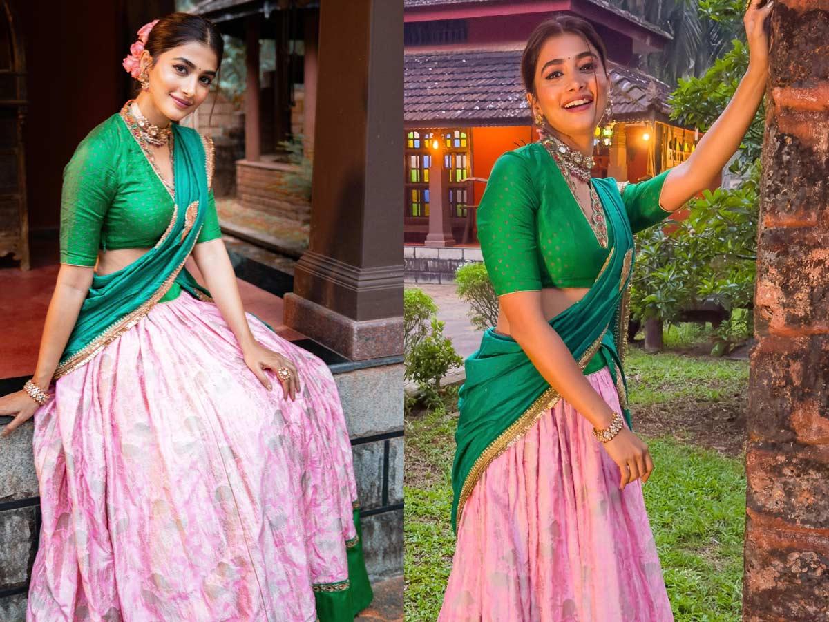 Pooja Hegde turns gorgeous in green half saree