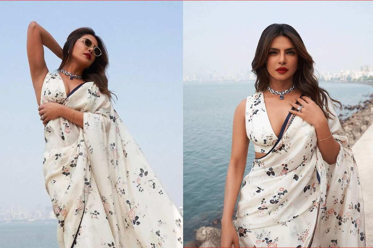 Priyanka Chopra stuns in black and white saree