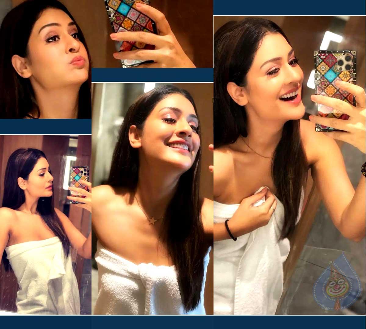 Payal Rajput Selfies On Bathing Towel