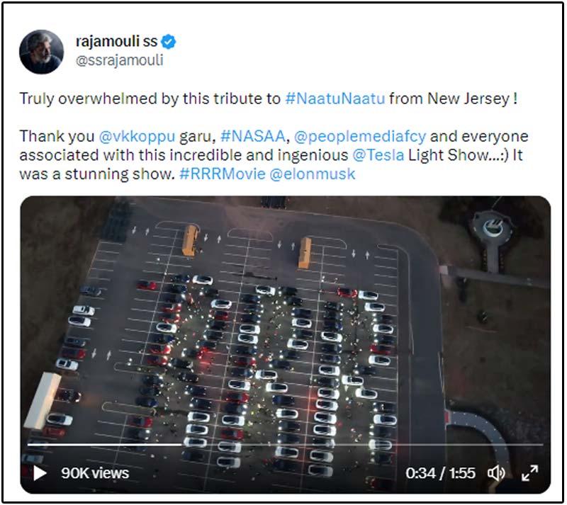 Rajamouli so much delighted with Tesla tribute