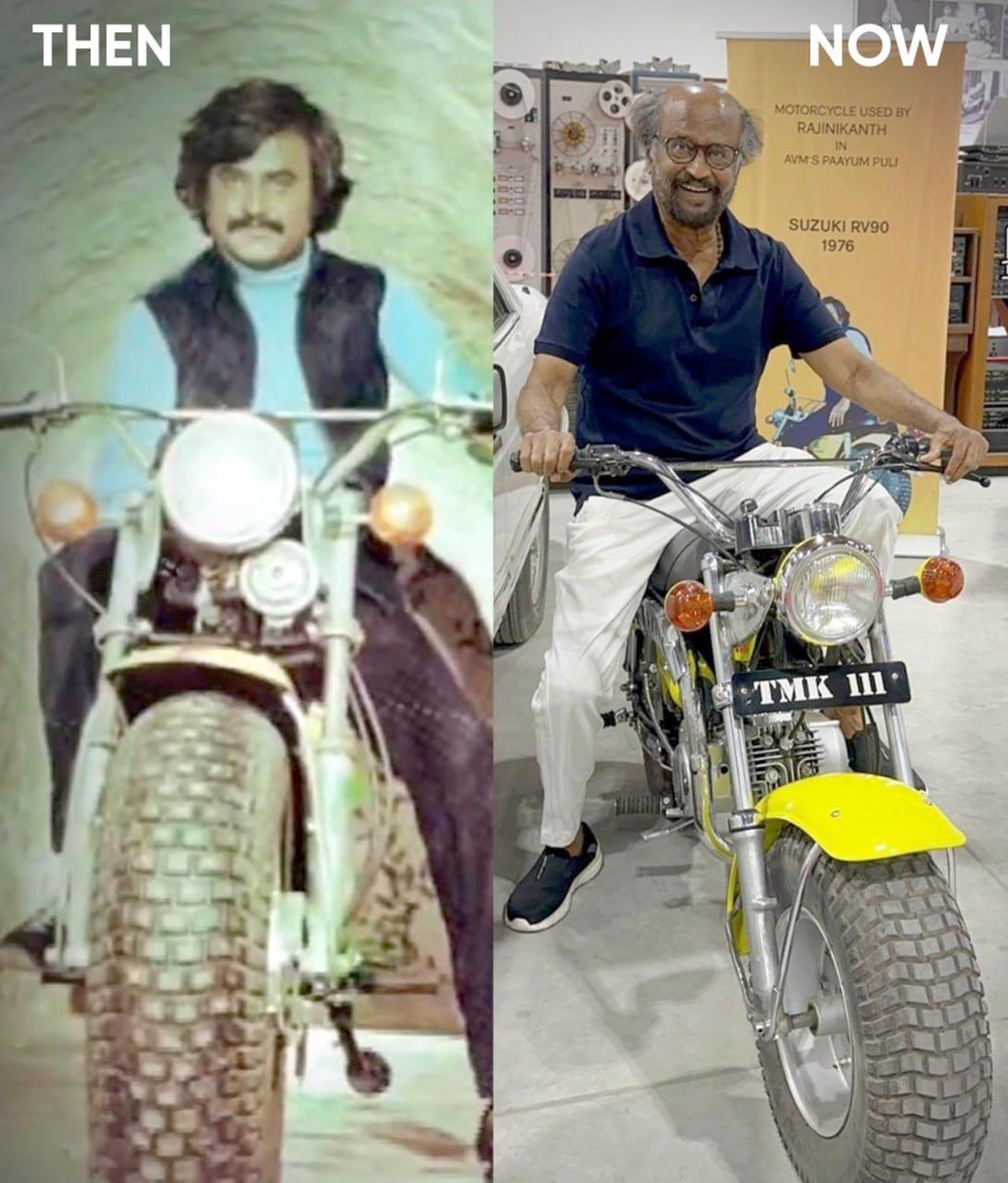 Rajinikanth Poses On His Vintage Bike At AVM Heritage Museum