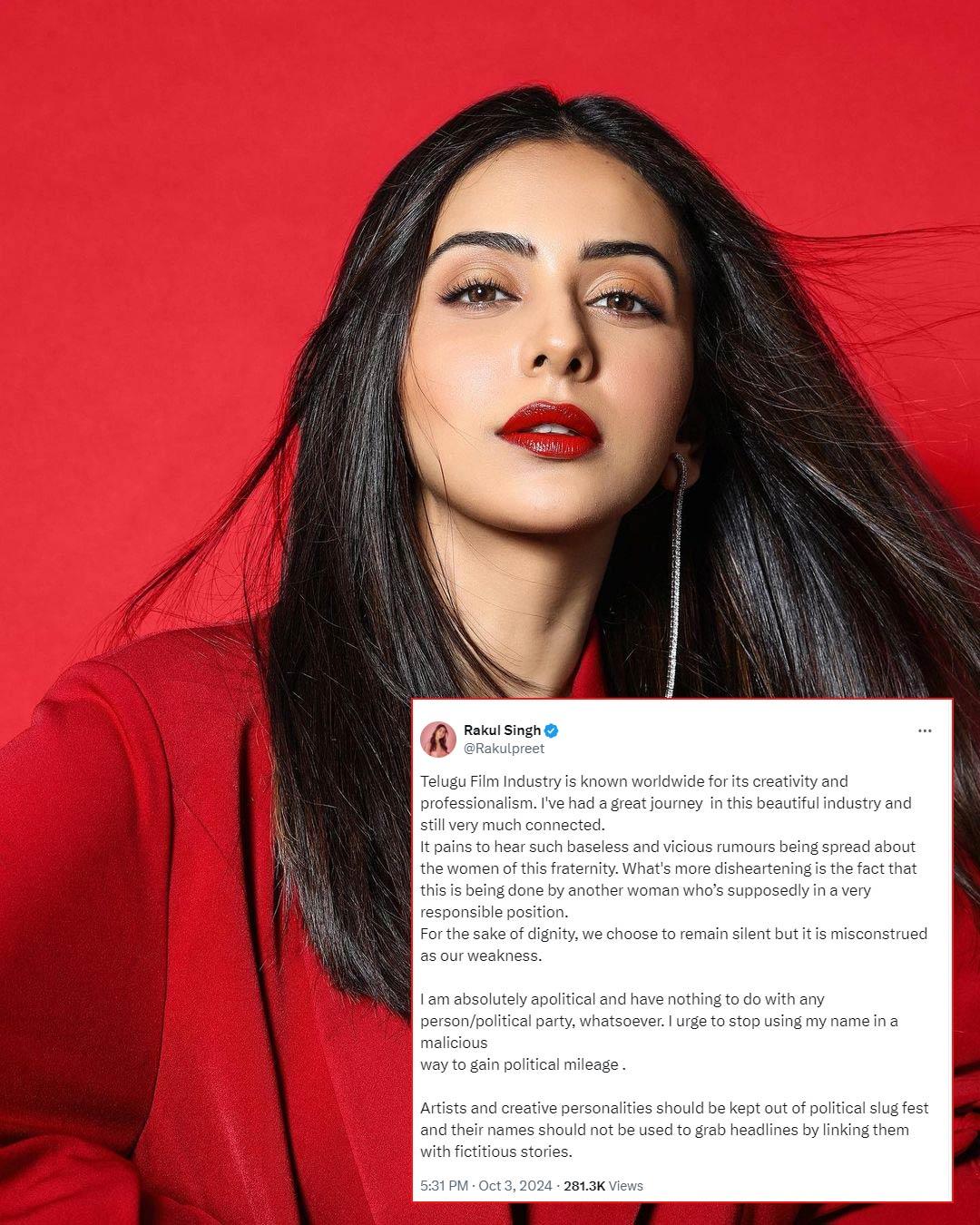 Rakul Preet reacts to Konda Surekha controversial statement