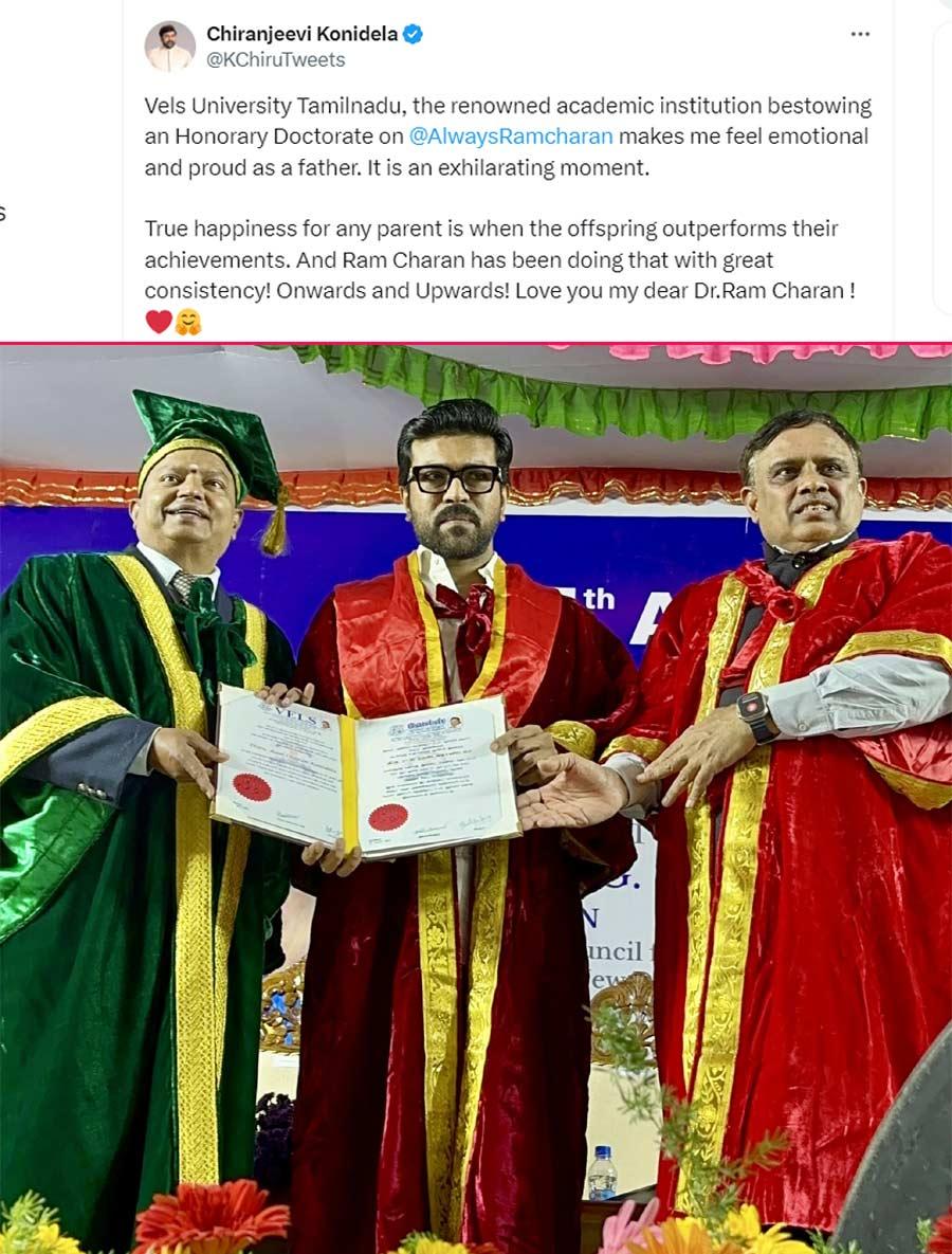 Chiranjeevi congratulates his son Ram Charan after becoming doctor
