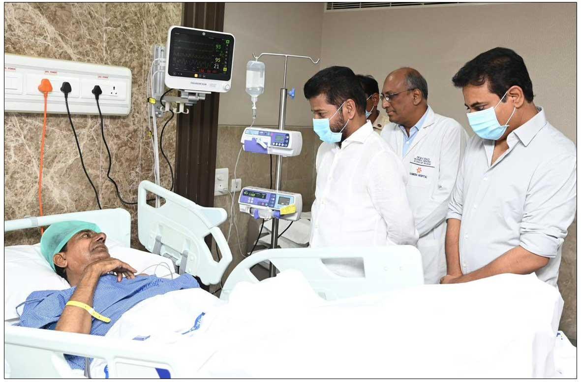CM Revanth Reddy visits KCR in the Hospital
