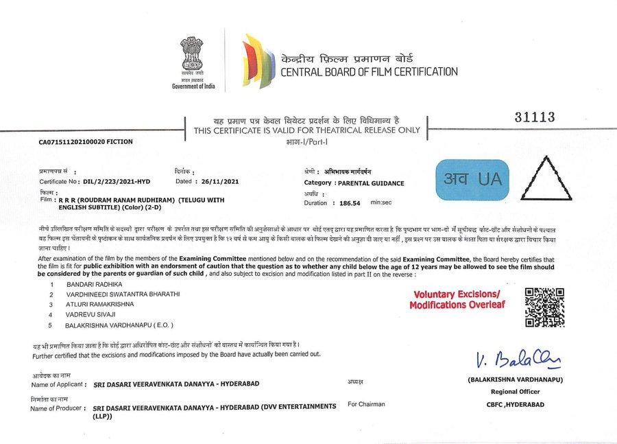 RRR censored, run time revealed