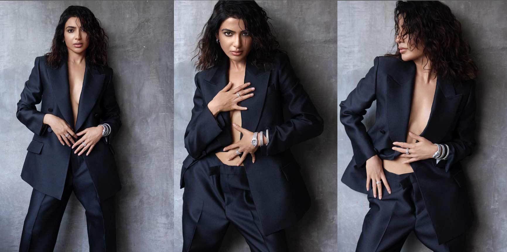 Samantha captivates in blue coat