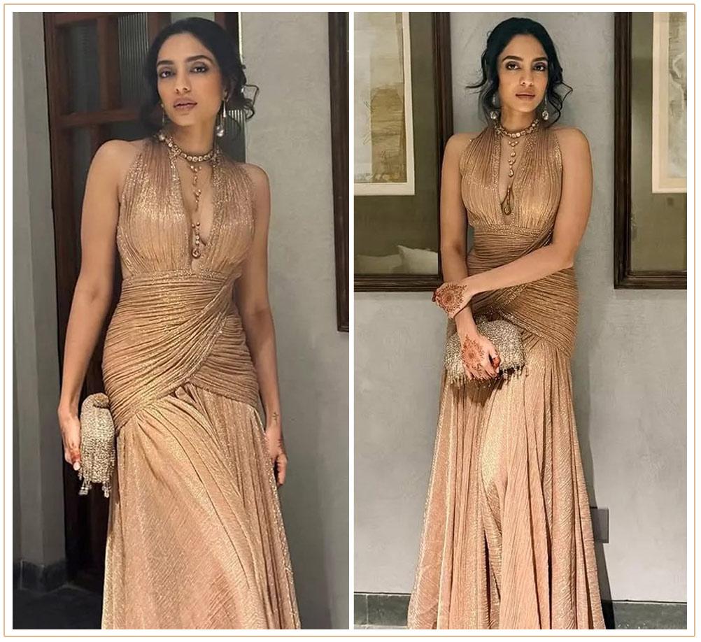 Sobhita Dhulipala Exudes Elegance In Golden Sculpted Gown