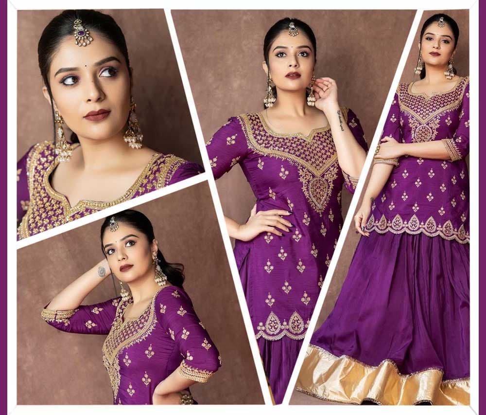 Sreemukhi sparkles in violet