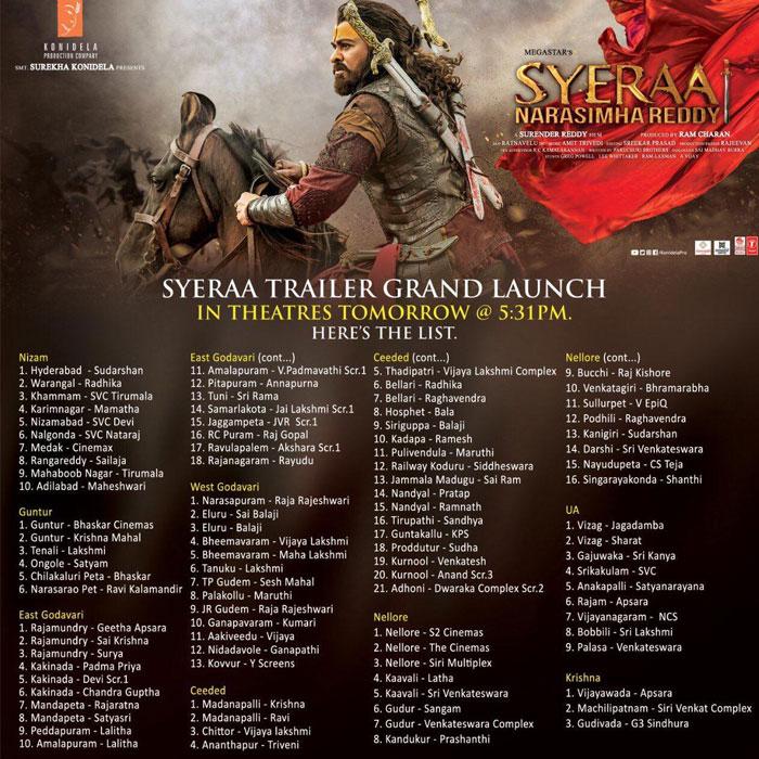 Sye Raa Trailer: Exact Time &amp; Theatres List