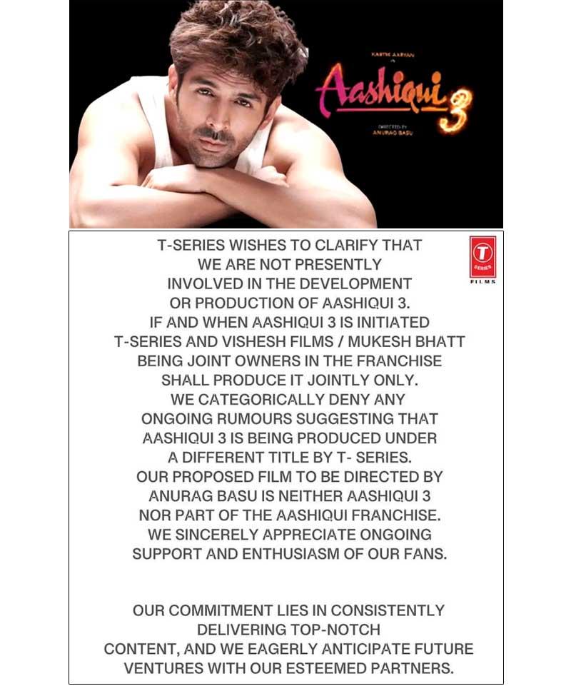 T Series Called Off Aashiqui 3