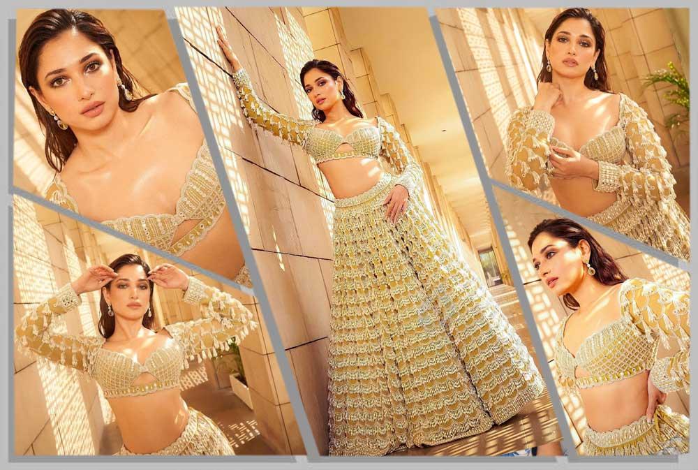 Milky Beauty mesmerising moves in Pearl Lehenga