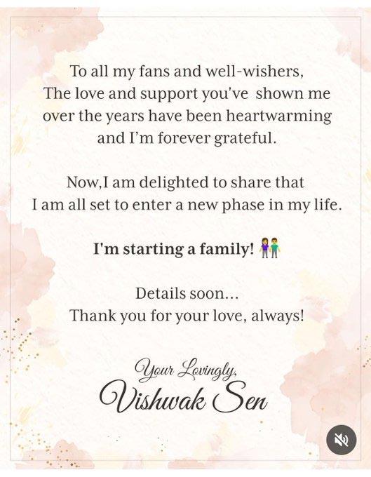 Vishwak Sen Post About Starting Family Became Viral