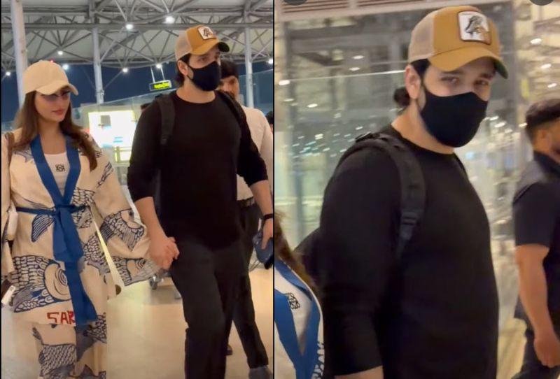 Akhil was spotted at the airport with his wife