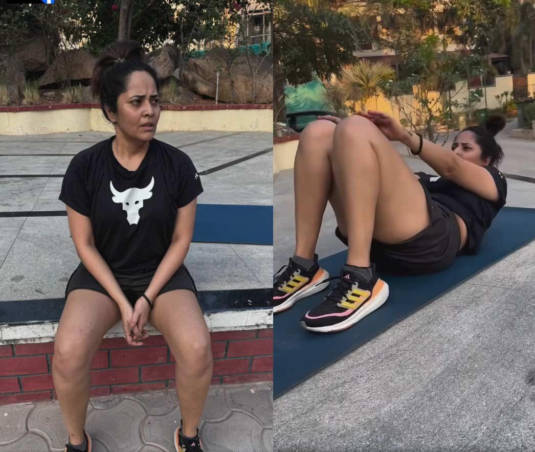 Anasuya workouts on the terrace