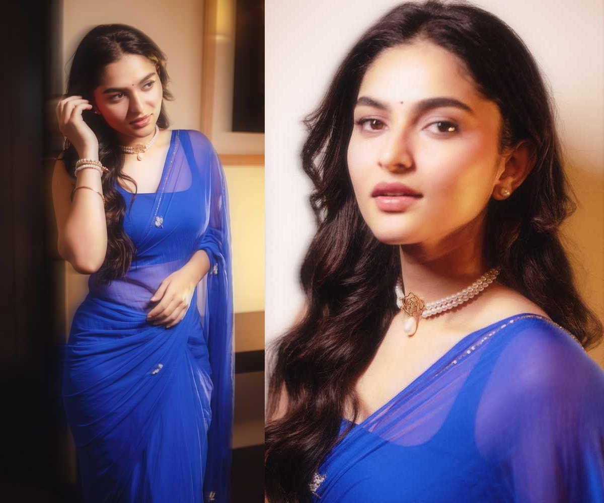 Kayadu Lohar Stuns in Blue saree