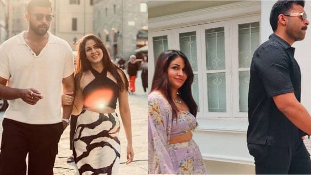 Mega couple in wedding dresses shopping