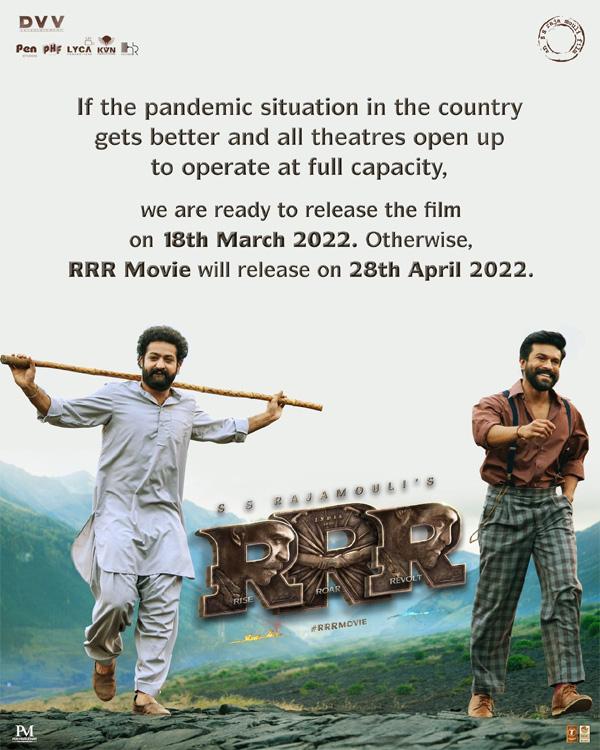 RRR Movie will release on 18th March 2022