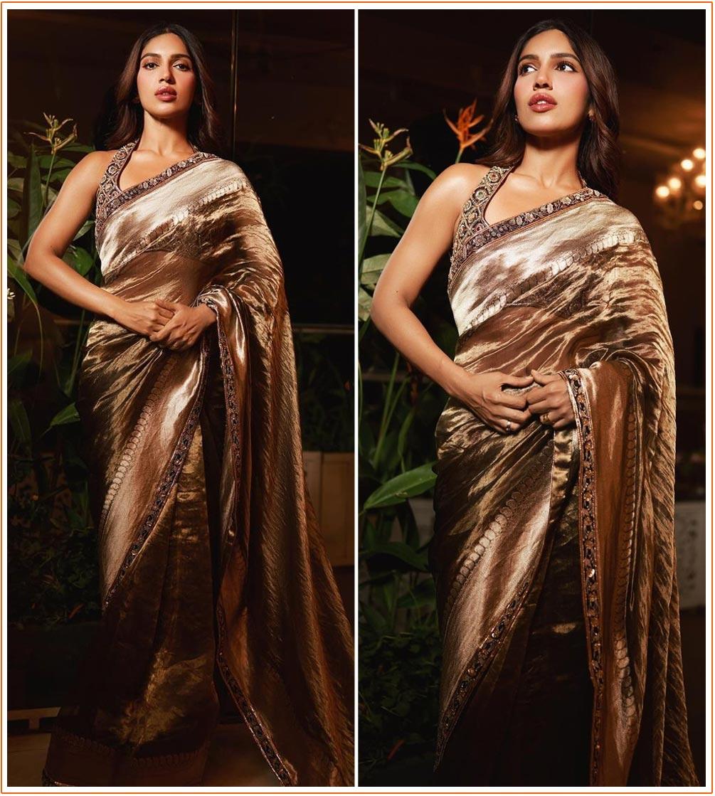 Bhumi Pednekar Sizzles In Gold Saree