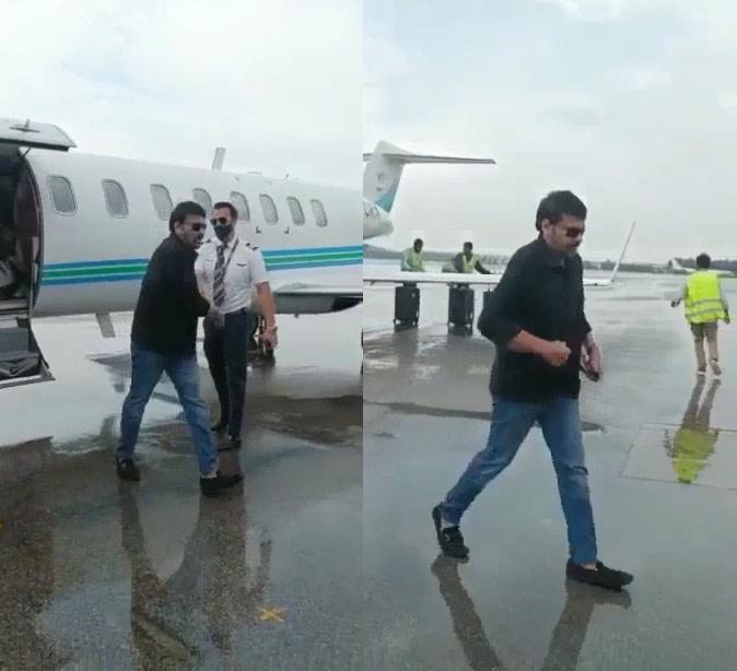 Chiranjeevi drenched at the airport