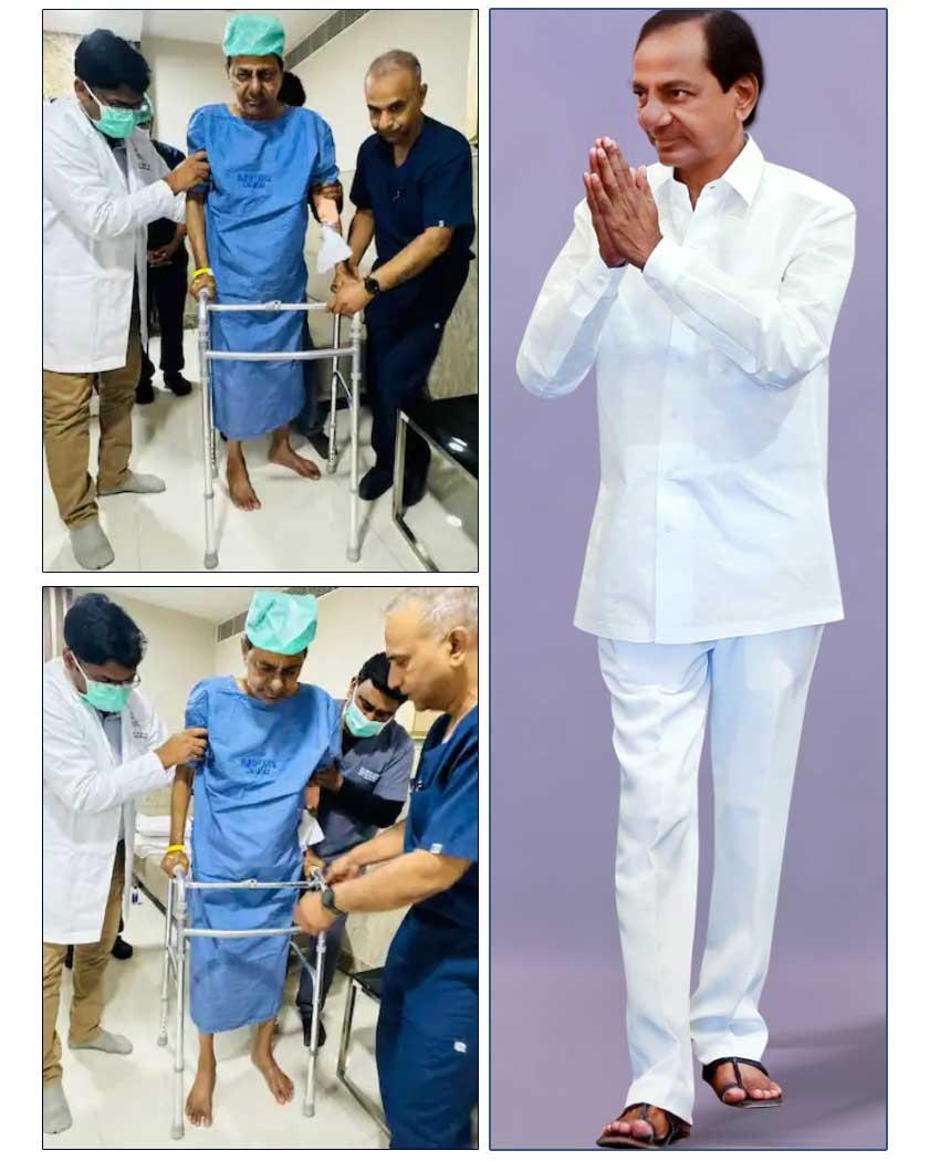 KCR on his feet after surgery