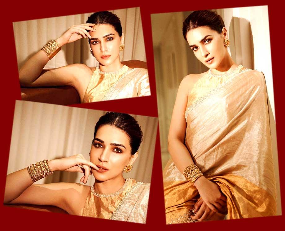 Kriti Sanon captivates in gold silk saree