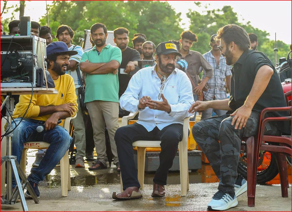 Balakrishna Visits Victory Venkatesh, Anil Ravipudi Shooting Set