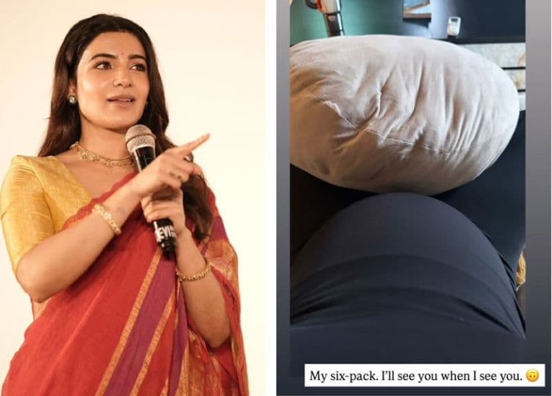 Samantha flaunts baby bump as a six-pack