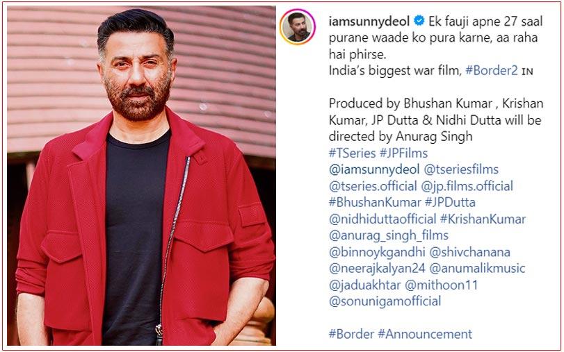 Sunny Deol Confirmed For Superhit Sequel Border 2